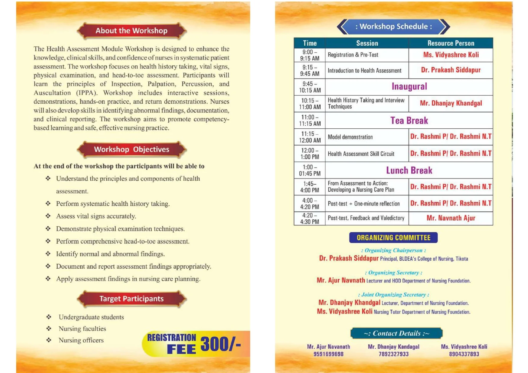 Workshop on Health Assessment Module - Objectives and Schedule
