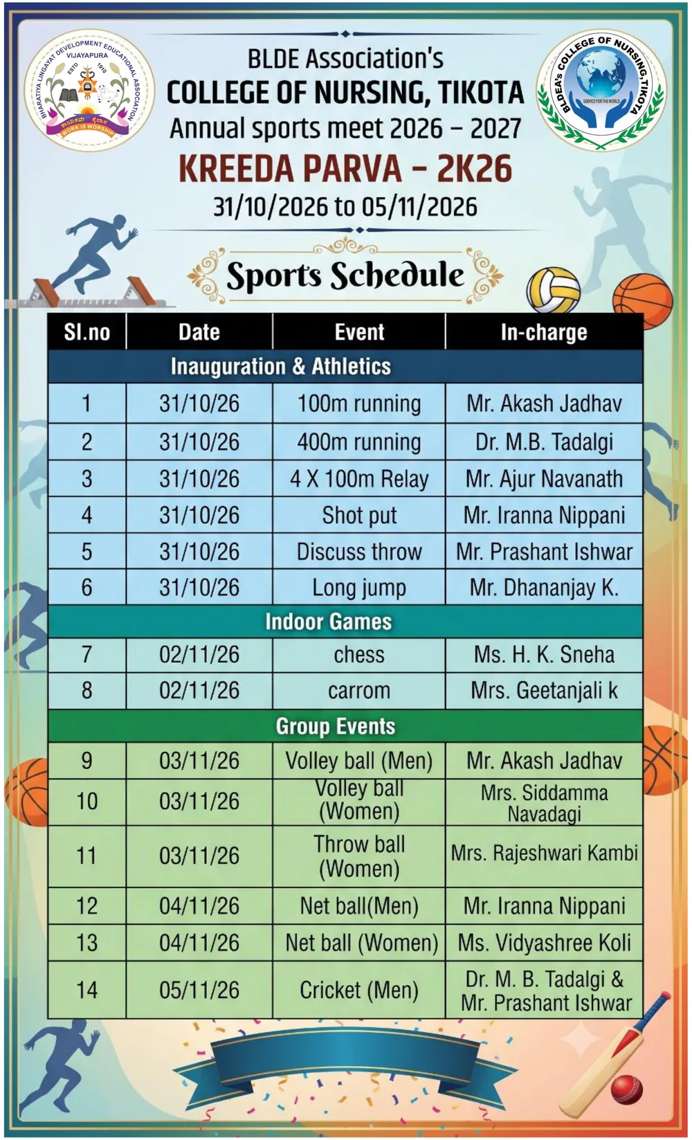 Annual Sports Meet 2K26 - 28/10/2026 to 05/11/2026